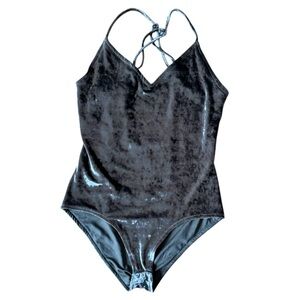 Privacy Please Velvet Bodysuit Green Snap Closure Size Small Sleeveless